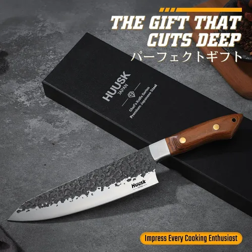 Miniatura 2 de Huusk Cuchillo de chef japonés de 8 pulgadas, cuchillos de cocina forjados a mano con mango ergonómico de espiga completa, cuchillo de cocina