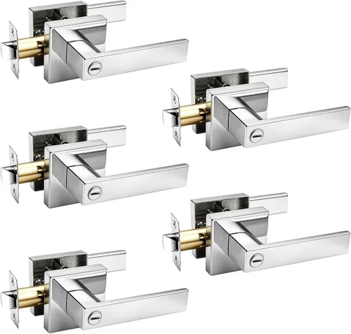 Miniatura 20 de Gobrico 1 paquete de manijas cuadradas de privacidad para puerta en acabado negro mate, manijas interiores sin llave, reversibles para puertas