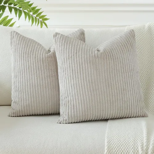 Miniatura 25 de OTOSTAR Paquete de 2 fundas de almohada decorativas de pana suave a rayas, cuadradas, decoración del hogar, fundas de almohada para sofá, cama, sala
