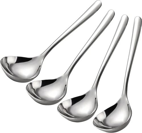 Miniatura 4 de Cucharas de sopa de acero inoxidable para ramen, juego de 4 cucharas de sopa asiáticas pulidas con espejo (mango corto)