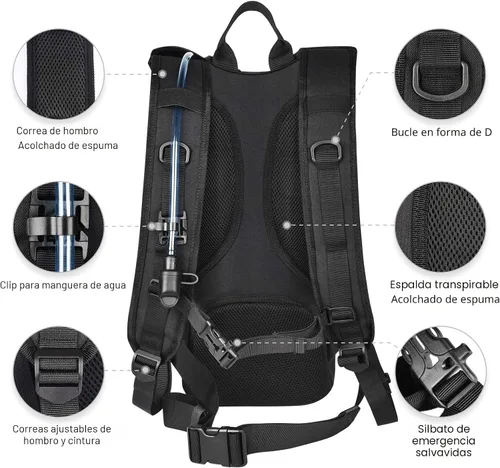 Miniatura 4 de NOOLA Mochila de hidratación con vejiga de agua de TPU de 3 L, mochila táctica de agua Molle para hombres y mujeres, paquete de hidratación