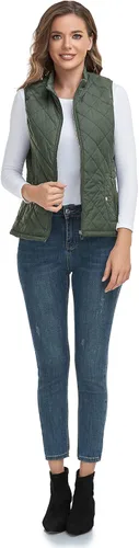 Miniatura 6 de LONGKING Chaleco para mujer con un bolsillo interior, cuello alto, ligero, acolchado, con cremallera, para mujer