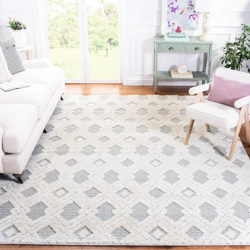 MARTHA STEWART x SAFAVIEH MSR0728A - Alfombra de 8 x 10 pies, color blanco/gris claro, no desprende pelusa, para sala de estar, comedor y dormitorio