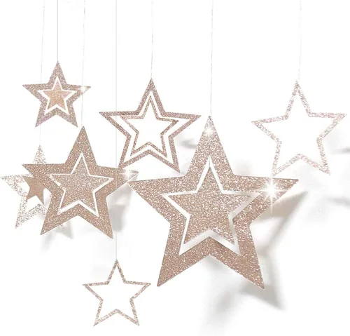 Miniatura 6 de Decor365 Guirnaldas de Estrellas Centelleantes Dorado Champán Decoraciones de Fiesta Pancarta de Estrellas Decoración Colgante de Techo Serpentina