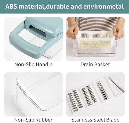 Miniatura 6 de senbowe Ultra-Sharp 420-Grade Hardened Stainless Steel Cortador de Cebolla y Verduras, 8 Cuchillas Intercambiables, Incluye Separador de Clara