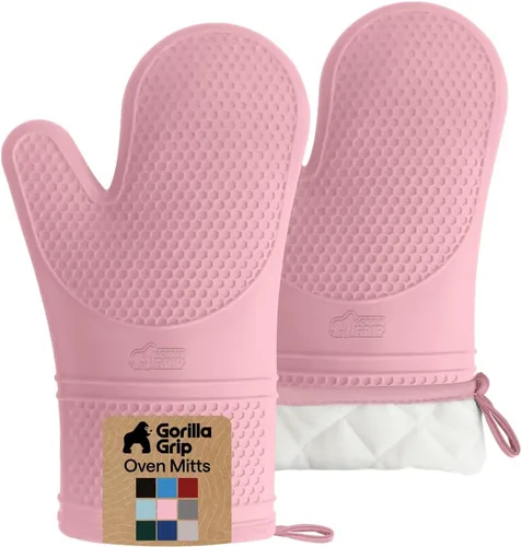 Miniatura 35 de Gorilla Grip - Juego de guantes de horno de silicona resistentes al calor extralargos, forro acolchado suave, guantes flexibles impermeables