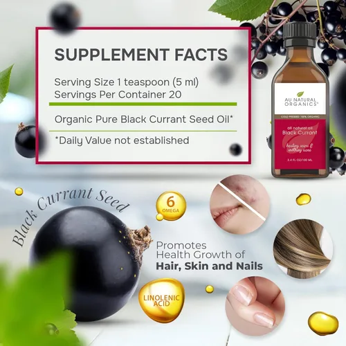 Miniatura 6 de Au Natural Organics Aceite de semilla de grosella negra para eccema – Aceite de corriente negra prensado en frío 100% puro orgánico GLA para la piel