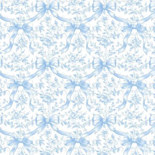FYSUIMU Papel Tapiz Floral con Lazo Azul Despegar y Pegar en Rollo, Papel de Contacto Coquette con Moños y Flores, Autoadhesivo, Decoración de Pared