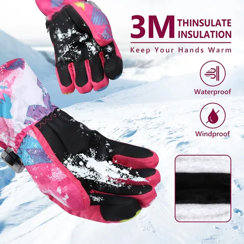 Miniatura 3 de Guantes de esquí, guantes de nieve impermeables y transpirables más cálidos para clima frío, se adaptan tanto a hombres como a mujeres, para padres