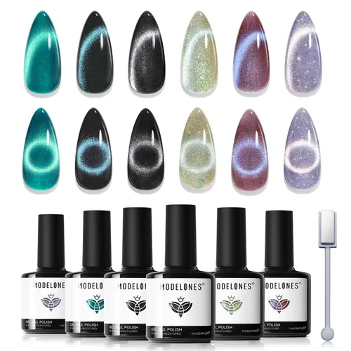 Miniatura 23 de modelones - Juego de 6 esmaltes en gel, tonos primavera, verano, gris brumoso, verde oscuro, brillantina, verde salvia, azul celeste, manicura A A6