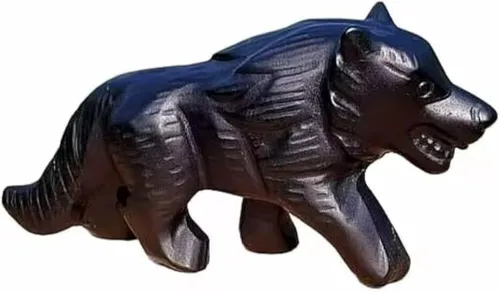Figura de cristal de calavera de lobo, obsidiana natural, escultura de piedra tallada, estatua de animal en cuarzo negro