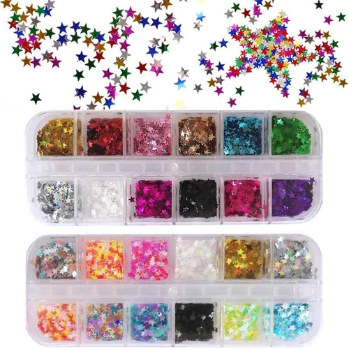 EBANKU Star Glitter Confetti, 24 cajas de lentejuelas holográficas 3D láser arte de uñas escamas coloridas uñas purpurina manicura calcomanías