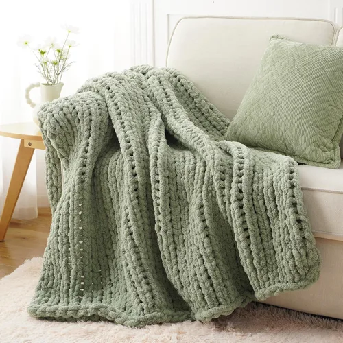 Miniatura 8 de Battilo - Manta de punto grueso de cachemira beige y crema, manta suave y gruesa de chenilla, manta de crochet de punto trenzado hecha a mano