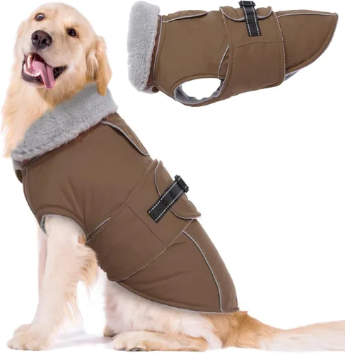 Miniatura 16 de Lelepet Abrigo cálido para perros – Chaleco reflectante impermeable de vellón con hebilla ajustable de gancho y bucle, chaqueta de invierno Rojo