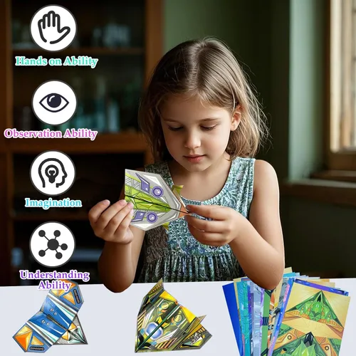 Miniatura 2 de Xuoent Paper Airplanes for Kids, Paper Airplane Craft Kit with 32 Colorful Origami Papers, Easy Fold Paper Plane Kit for Boys and Girls Ages 6-12+