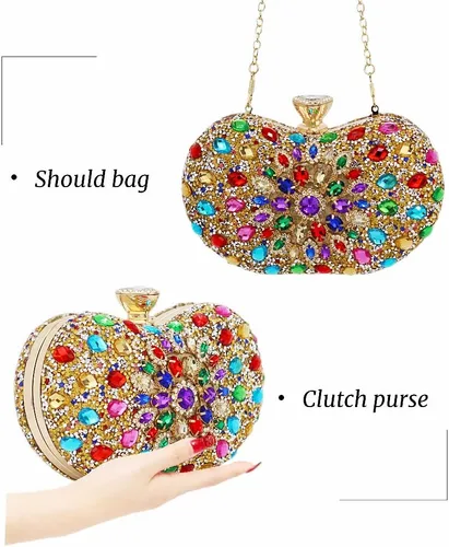 Miniatura 7 de Bolso de mano negro para mujer, bolso brillante de noche, para fiesta, con diamantes de imitación, monedero de novia
