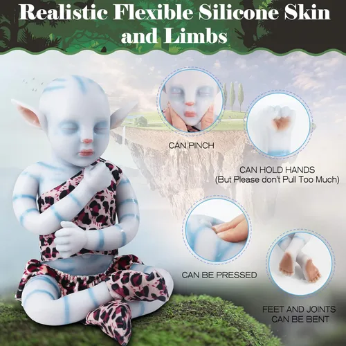 Miniatura 4 de Vollence Muñecas de bebé de cuerpo completo de silicona Avatar durmiendo de 17 pulgadas, no son muñecas de vinilo, bebé Na'vi Reborn todo