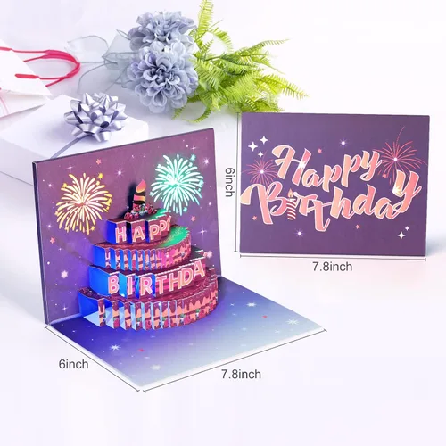 Miniatura 4 de Yinqing Tarjetas de cumpleaños número 11, tarjeta de felicitación de pastel de cumpleaños con luz y música, tarjeta de felicitación de regalo
