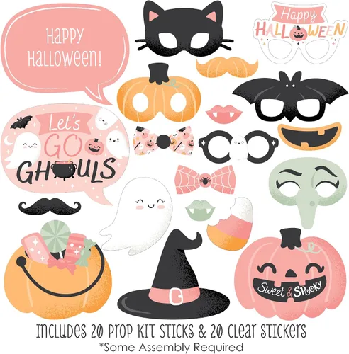 Miniatura 3 de Big Dot of Happiness Pastel Halloween - Kit de accesorios para cabina de fotos de fiesta de calabaza rosa, 20