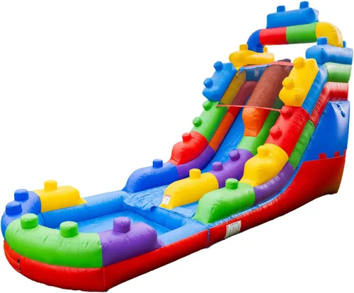 HeroKiddo Tobogán acuático inflable de 16 pies de alto con piscina y soplador acoplables, PVC de grado comercial de 26 pies de largo, tobogán húmedo