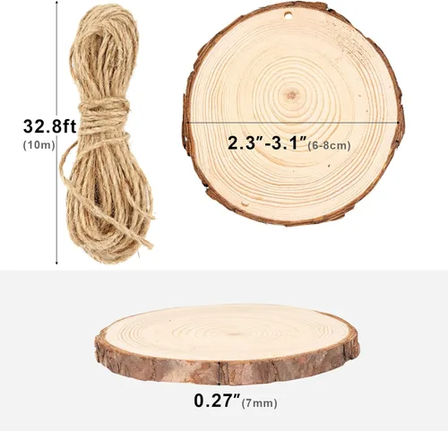 Miniatura 2 de Falling in Art Juego de rodajas de madera natural de 2.3-3.1 pulgadas para manualidades - 25 discos redondos de madera con agujero preperforado