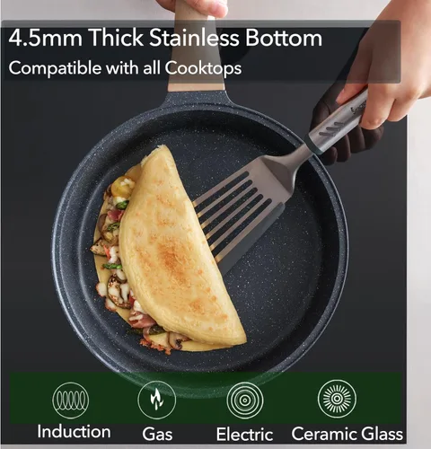Miniatura 4 de Sartén antiadherente profunda con tapa, sartén con revestimiento de granito suizo de 3.5 cuartos de galón, sartén antiadherente saludable de 10