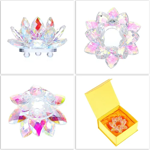 Miniatura 4 de OwnMy Figuras de flor de loto de cristal brillante de 3 pulgadas, adorno decorativo de flor de loto, decoración de loto Feng Shui, pisapapeles
