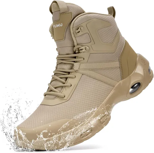 Miniatura 10 de Botas tácticas militares para hombre, impermeables, de 6 pulgadas, ligeras, duraderas, con cremallera lateral, botas de combate para trabajo