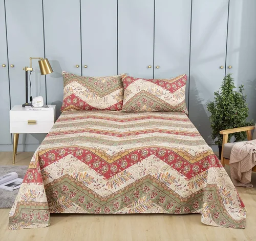 Miniatura 7 de DaDalogy Bedding - Sábana encimera botánica floral solo con 2 fundas de almohada, patrón de filigrana de cachemira cheurón bohemio, colorido, rojo