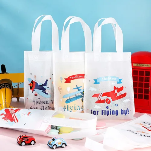 Miniatura 5 de Ferraycle 24 bolsas de regalo de fiesta de avión con asas, bolsas de regalo de avión con asas, suministros de cumpleaños, cajas de golosinas, base