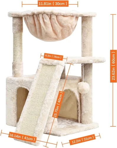 Miniatura 2 de SYANDLVY Árbol para gatos de interior para gatos adultos grandes, torre de actividades moderna con postes rascadores y tablero, condominio
