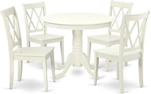 Miniatura 20 de East West Furniture ANCL3-LWH-W - Juego de mesa de cocina de 3 piezas para espacios pequeños contiene una mesa de comedor redonda con pedestal y 2