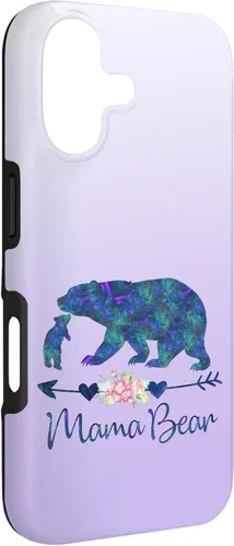 Miniatura 3 de Teal Blue Purple Floral Mama Bear and One Cub Silver Purple Case for iPhone 17