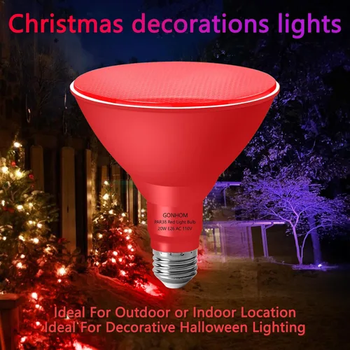 Miniatura 2 de Gonhom PAR38 - Luces de inundación para exteriores, bombillas LED regulables, 20 W (equivalente a 200 W), base E26, porche al aire libre, Rojo