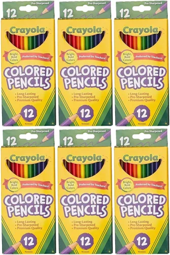 Crayola Lápices de madera de colores de barril largo, colores surtidos, (68-4012), 12 lápices por paquete, paquete de 6