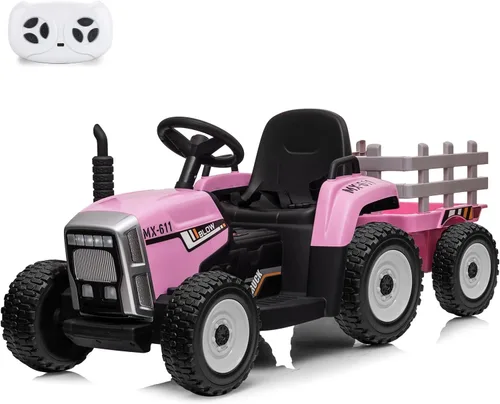 Miniatura 12 de Nasitip - Tractor eléctrico de 12V con batería, con remolque, vehículo de paseo para niños con control remoto/7 faros LED/cambios de marcha Azul