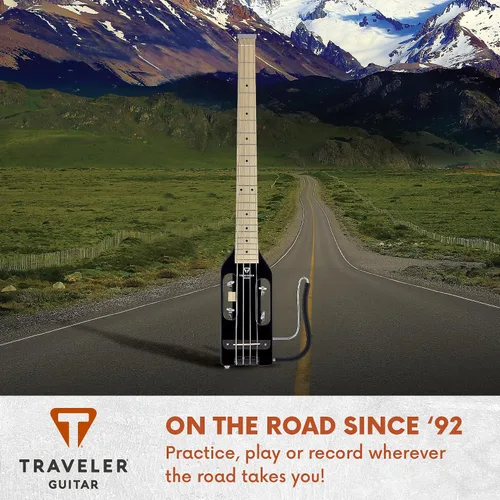 Miniatura 6 de Traveler Guitar Guitarra Bajo Ultra-Ligera Negro Brillante Guitarra de Bajo de Viaje Pequeña con Apoyo de Regazo Removible Guitarra Portátil sin
