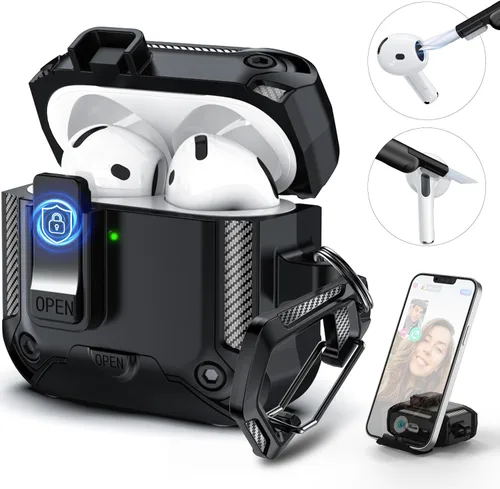 Miniatura 10 de R-fun - Funda para audífonos compatible con AirPods de 4.ª generación 2024, cubierta protectora de expulsión automática a prueba de caídas, puerto