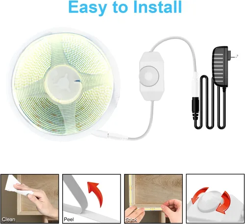 Miniatura 7 de DAYBETTER Tira de LED COB, 16.4 pies de tira de luces LED blancas, tira de luz LED regulable 6500K blanco brillante del día, 24V, 1600LEDs, cinta
