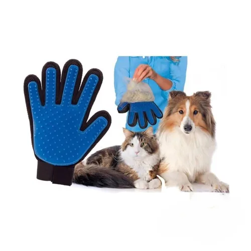 Generic Guante de depilación de mascotas para gatos y perros, material suave para la piel, guante de masaje, tamaño grande (MANO DERECHA), azul