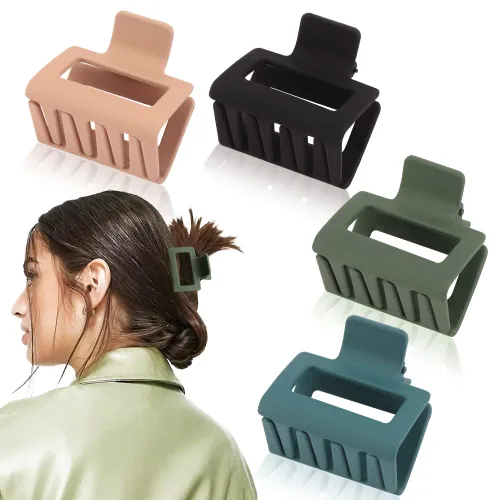 Miniatura 13 de Paquete de 4 pinzas para el cabello mate para cabello fino y grueso - 2 pinzas de garra cuadradas medianas en color neutro (lindas para mujeres)