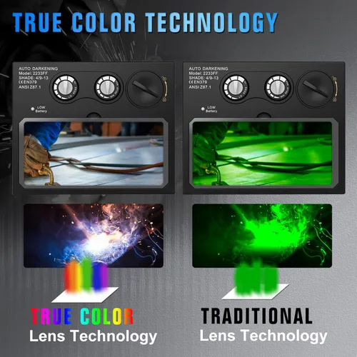 Miniatura 2 de Casco de soldadura TRQWH con luz, color verdadero, oscurecimiento automático para hombres, con energía solar, con 2 sensores de arco, sombra amplia