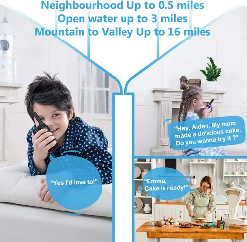 Miniatura 4 de Wishouse Walkie Talkies recargables para niños, paquete de 4 con 2 cargadores USB, radios bidireccionales de largo alcance para adultos y familia