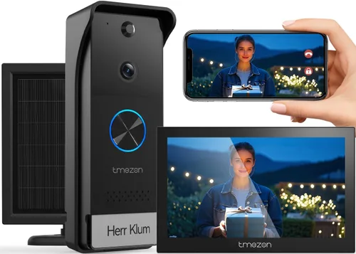 Miniatura 10 de Tmezon Timbre de video inalámbrico con cámara y monitor, sistema de intercomunicación WiFi, cámara 1080P con monitor, video portero con pantalla
