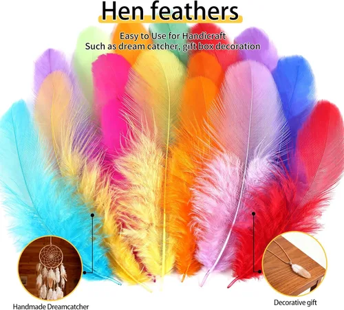 Miniatura 4 de THARAHT Plumas coloridas de gallo artesanal, 300 plumas de colores de 3 a 5 pulgadas, a granel para jardín de infantes, manualidades, boda, hogar