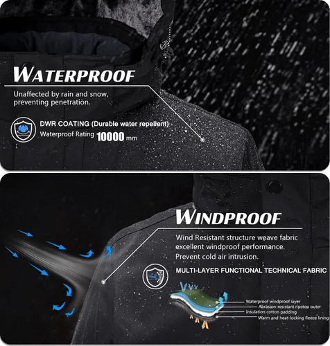 Miniatura 2 de Chaquetas de esquí para hombre, impermeables, chaquetas de nieve con forro de vellón, aisladas, parka pesada con capucha