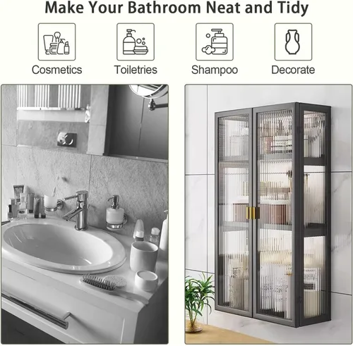 Miniatura 4 de Gdrasuya10 Organizador de armario colgante para montar en la pared, armario de cocina de metal con puertas acrílicas para comedor, cocina, baño