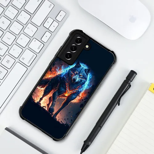 Miniatura 5 de ZHEGAILIAN Funda compatible con Samsung Galaxy S22, diseño gráfico de lobo en el cielo, acrílico, a prueba de golpes, antiarañazos, funda rígida