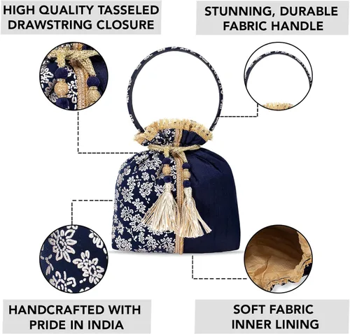 Miniatura 3 de Aheli Bolso de mano de seda bordada de diseño étnico para mujer (P24)