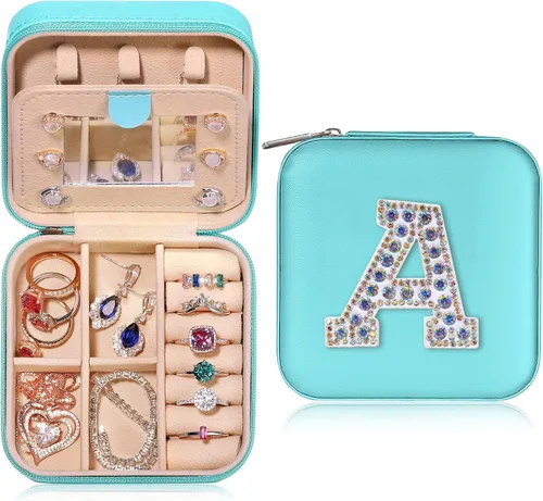 Parima Regalos de cumpleaños para mujeres, joyero personalizado, regalos de cumpleaños, portátil, organizador de joyas azul, esencial para mujeres,